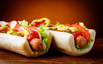 Salad sausage, Tasty condiment, Ketchup drizzle, Flavorful bite HD wallpaper