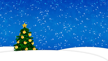 Snow falling on the golden Christmas tree HD wallpaper