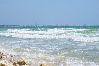 ~Sailing by Beautiful St. Pete~Florida~, boat, florida, beach, waves, graph, water, ocean, sea, st pete, beautiful, sail boat, rocks, stones, blue water, sailing, nature, sky, clearwater HD wallpaper
