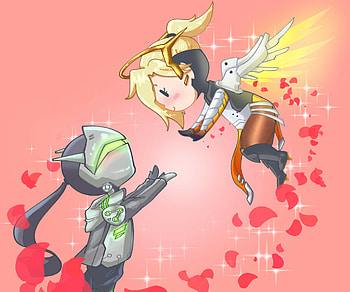 Mercy y Genji Valentine's Day, Genji (Overwatch), Mercy (Overwatch), video game, Overwatch HD wallpaper