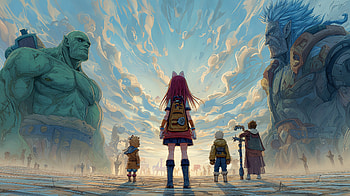 Skybound Guardians — Fantasy Anime, Girl, Backpack, Giant, Anime Girl HD wallpaper