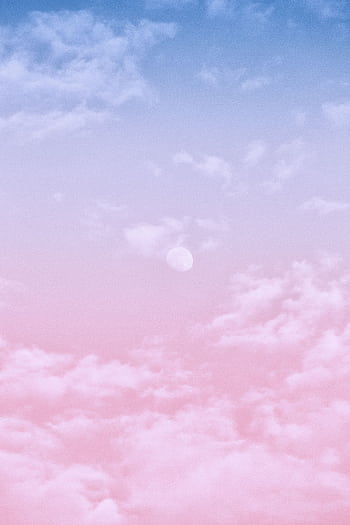Aesthetic pastel sky with soft clouds and moon, perfect for and backgrounds. HD phone wallpaper