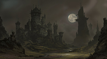Dark Fantasy Realm - Ultra, Dark Fantasy, castle, moon, dark, landscape HD wallpaper