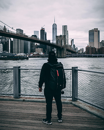 Miscellanea, Miscellaneous, Bridge, Cap, Human, Person, Backpack, Rucksack HD phone wallpaper