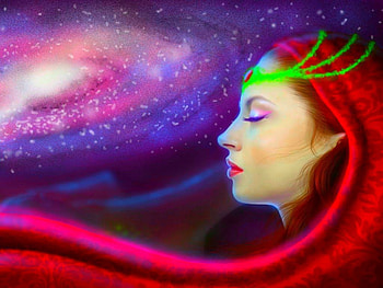 Close eyes, tiara, fantasy, face, space, woman HD wallpaper
