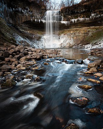 Nature, Water, Stones, Ice, Waterfall, Precipice, Break HD phone wallpaper