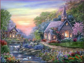 Church House, artwork, landscape, view, nature, paintings, houses, beauty HD wallpaper
