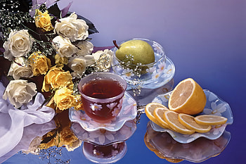 Flowers, Roses, Bouquet, Lemon, Tea, Pear HD wallpaper