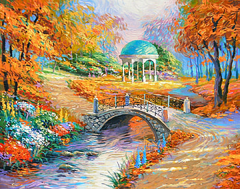 Beautiful park, colorful, painting, bridge, beautiful, splendor, lovely, park HD wallpaper
