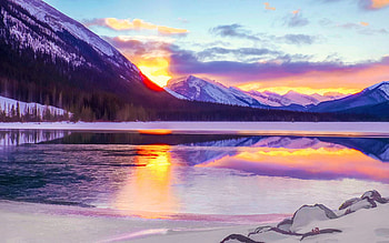 Kananaskis Country, Alberta, winter, snow, colors, clouds, sky, mountains, canada, sunset HD wallpaper