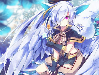 white bird girl, wings, white hair, pretty girl, violet eyes, cutie HD wallpaper