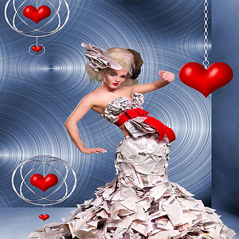 HANGING HEARTS, hang, hearts, hanging, newspaper, dress, beauty HD wallpaper