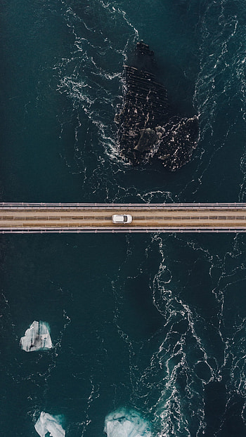 Water, Rocks, View From Above, Miscellanea, Miscellaneous, Car, Machine, Bridge HD phone wallpaper