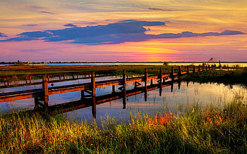 Marsh Harbor, Lake Jackson in South Florida, colors, pier, sky, water, reflections, sunset, usa HD wallpaper