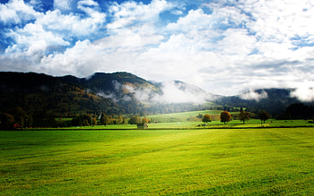 Green Field, green, landscape, clouds, fields, sky, beautiful, nature, amazing HD wallpaper
