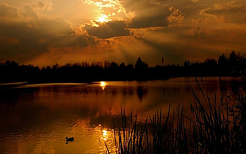 Sunset, river, sky, nature HD wallpaper