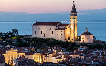 Church in Slovenia, sea, old town, church, Slovenia HD wallpaper