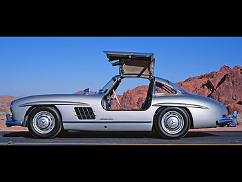 Nice view!, side door, mercedes benz, roadster, mountain, rock, silver, gull-wing, 300sl coupe, sports car HD wallpaper