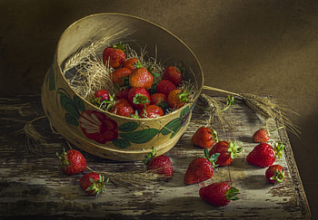 Still life, Strawberry, Sieve, Berries, Table HD wallpaper