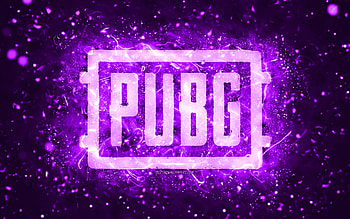 Pubg violet logo, , violet neon lights, PlayerUnknowns Battlegrounds, creative, violet abstract background, Pubg logo, online games, Pubg HD wallpaper