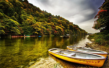 Boat travels, Nature river, Trees HD wallpaper