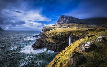Faroe Islands, Kingdom of Denmark, Faroe, landscape, Islands, waterfall, archipelago, nature, ocean HD wallpaper