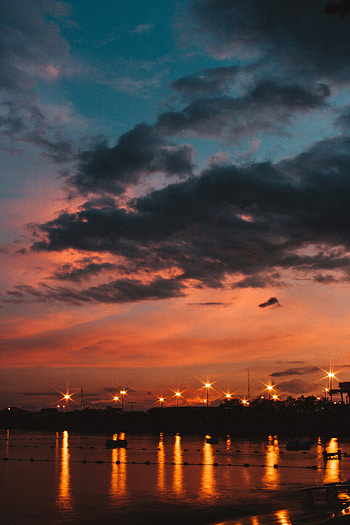 Nature, Sunset, Sea, Clouds, Lights, Horizon, Lanterns, Philippines HD phone wallpaper