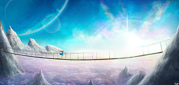 Supernova Anime Landscape, anime-girl, anime, alone, bridge, artist, artwork, digital-art, fantasy, deviantart HD wallpaper