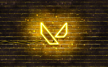Valorant yellow logo, , yellow brickwall, Valorant logo, games brands, Valorant neon logo, Valorant HD wallpaper