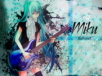 Hatsune Miku, anime, anime long hair, guitar, vocaloid, vocaloid miku HD wallpaper