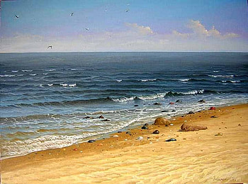 И.Заборских (холст, масло), sand, art, painting, beach HD wallpaper