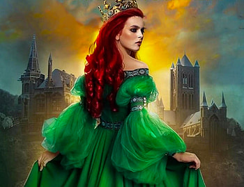 Emerald Beauty, digital, art, fantasy, green, girl, castle, princess, woman, beautiful HD wallpaper