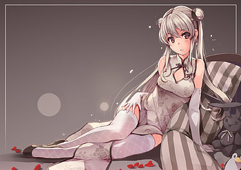 Sora Kasugano, Black Rabbit, Blushing, Big Eyes, Stuffed Penguin, Chinese Dress, Anime Girl, Red Eyes, Kasugano, Anime, Stuffed Rabbit, Petals, Rose Petals, Silver Hair, Yosuga no Sora, Long Hair, Sora HD wallpaper