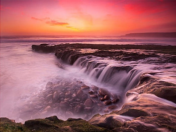 Beautiful Ocean Sunset, oceans, waves, sunsets, waterfalls, nature HD wallpaper