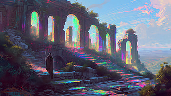 Enchanted Fantasy Ruins, fantasy, fantasy ruin, ruin, landscape, colorful, fantasy landscape HD wallpaper
