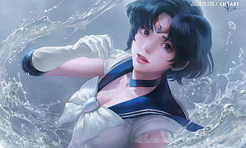 Sailor Mercury, blue, seunghee lee, girl, anime, fantasy, sailor moon, luminos, manga HD wallpaper