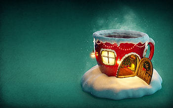 :), fantasy, craciun, christmas, house, red, green, card, cup HD wallpaper