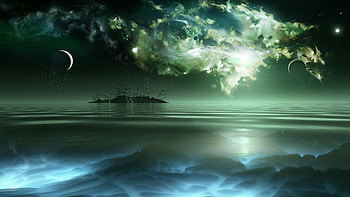 Tale from afar, island, tale, moon, afar, cloud HD wallpaper