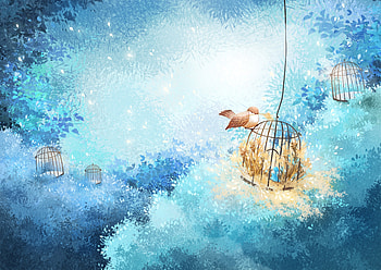 Art, Bird, Branches, Cell, Cage, Nest HD wallpaper