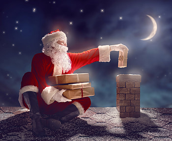 Santa, roof, craciun, moon, man, christmas, luna, gift HD wallpaper
