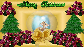 Rudolph's Christmas Snowglobe, snowglobe, merry christmas, reindeer, poinsettia, christmas, rudolph HD wallpaper