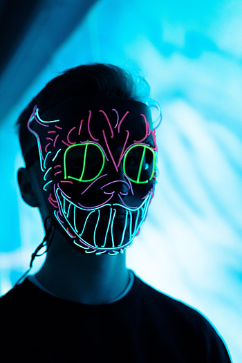 Miscellanea, Miscellaneous, Multicolored, Motley, Neon, Glow, Mask, Human, Person HD phone wallpaper