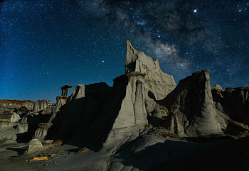 Rocks, night, landscape, starry sky HD wallpaper