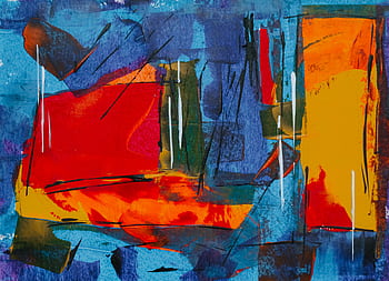 Dynamic and colorful abstract painting with rich textures on canvas. HD wallpaper