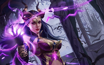 Demoness, pink, frumusete, horns, fantasy, pnk, girl, luminos HD wallpaper