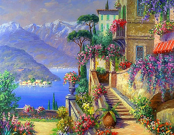 ✫Painting the Mediterranean✫, seaside, sea, oceans, attractions in dreams, seasons, summer, landscapes, love four seasons, getaways, nature, mountains, places HD wallpaper