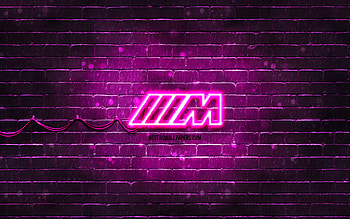 M-sport purple logo, , purple brickwall, M-sport logo, cars brands, M-Sport Team, M-sport neon logo, M-sport, BMW M-sport HD wallpaper