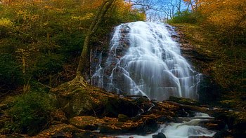 Crabtree falls, North Carolina, river, leaves, fall, colors, cascades, autumn, trees, rocks, usa HD wallpaper