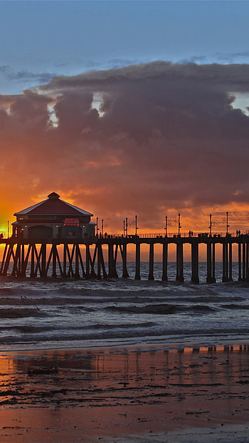Huntington Beach, Rubys diner, Sunset, California HD phone wallpaper