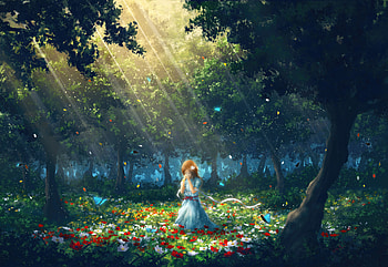 In Flower Garden, anime-girl, anime, artist, artwork, digital-art, pixiv HD wallpaper